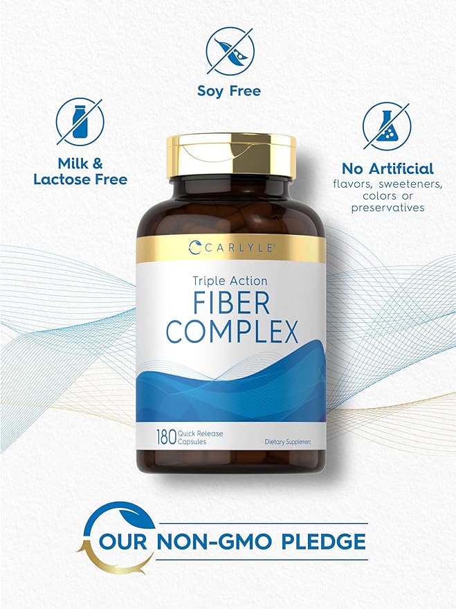 Carlyle Fiber Complex – Triple Action with Psyllium Husk, Oat Bran & Apple Pectin – Digestive Support, Regularity & Gut Health – Non-GMO, Gluten-Free – 180 Capsules