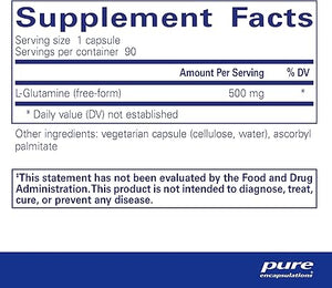 Pure Encapsulations L-Glutamine – 500 mg, Immune & Digestive Support, 90 Capsules, Free-Form L-Glutamine