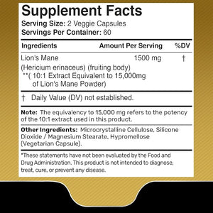 Lion’s Mane Mushroom Capsules – Organic Brain, Memory & Focus Support – 120 Vegan Capsules
