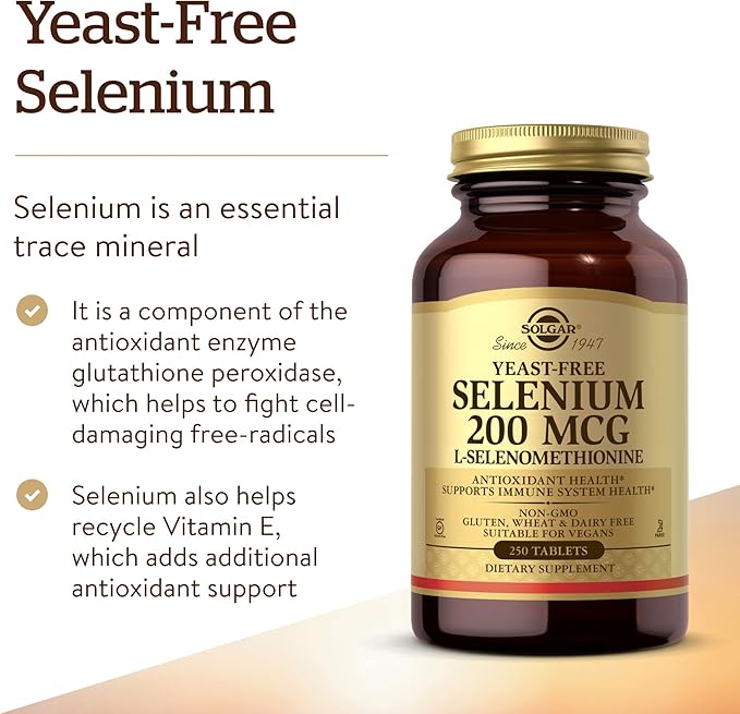 Solgar Yeast-Free Selenium 200mcg – Antioxidant, Immune & Thyroid Support – 250 Vegan Tablets