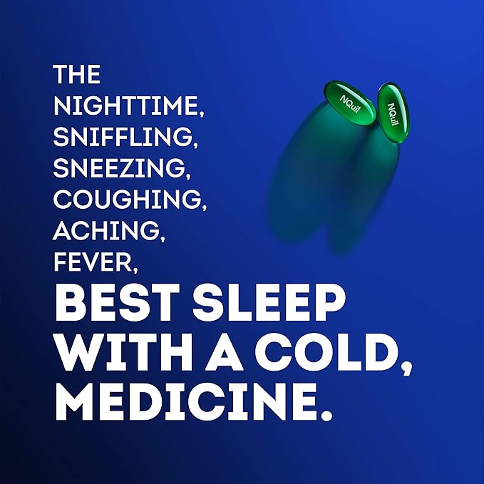VICKS NyQuil Cold & Flu Relief LiquiCaps – Nighttime Multi-Symptom Medicine for Cough, Fever, Headache, Sneezing & Runny Nose, 48 Count
