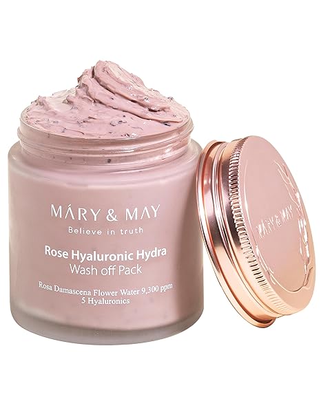 Mary&May Vegan Rose Hyaluronic Hydra Wash Off Mask – Cream Clay Mask for Moisturizing, Pore Purifying & Skin Softening, K-Beauty, 4.23 oz