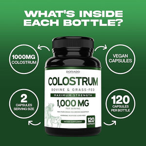 Dorado Nutrition Bovine Colostrum 1000mg – 20% IgG Grass-Fed Immune & Gut Support – No Fillers, Non-GMO, Gluten-Free – 120 Capsules – Made in USA