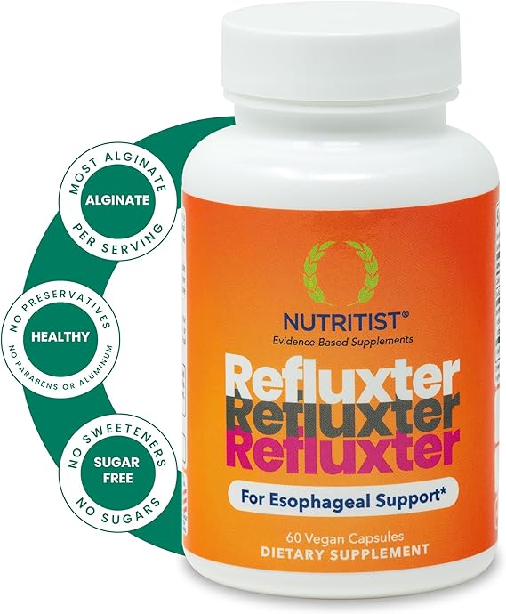 Refluxter Sodium Alginate Capsules – Natural Acid Reflux & GERD Relief, 60 Vegan Capsules – Alginate Therapy
