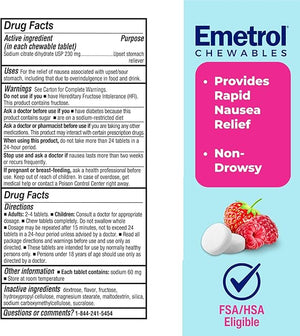 Emetrol Chewable Nausea Relief – Mixed Berry – 60 Tablets – Non-Drowsy, Fast-Acting Upset Stomach Medicine