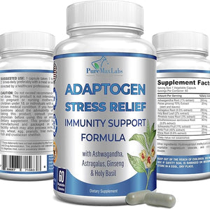 Adaptogen Stress Relief & Immune Support – 9-Herb Adrenal Formula with Ashwagandha, Astragalus, Rhodiola & Maca – Non-GMO – 60 Capsules