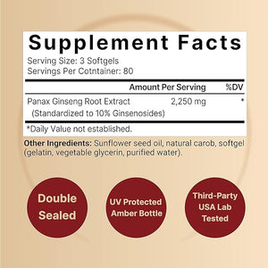 NatureBell Korean Red Ginseng 2250mg – Panax Ginseng Root with 10% Ginsenosides – Energy, Performance & Immune Support – Non-GMO, Gluten-Free – 240 Softgels