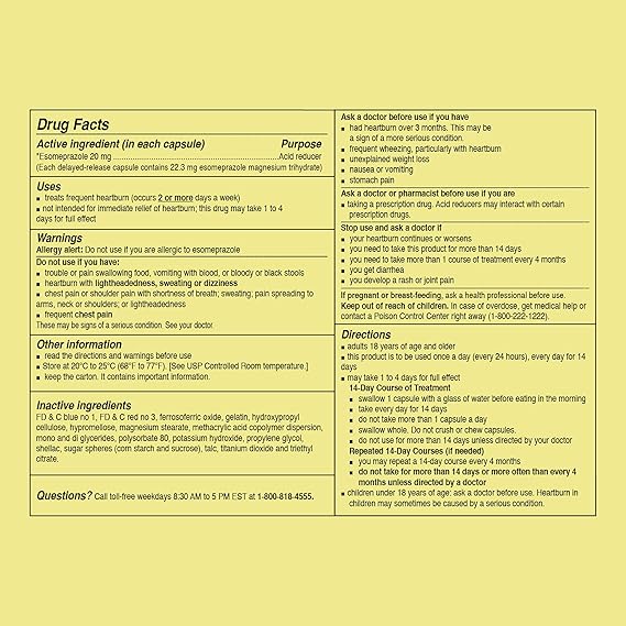 Curist Esomeprazole 20mg Capsules – 84 Count – Delayed-Release Acid Reducer for Frequent Heartburn Relief