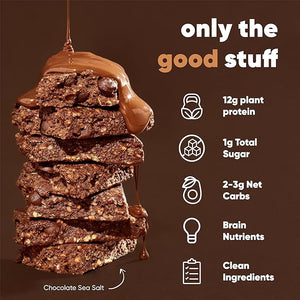 IQBAR Brain and Body Plant Protein Bars – Chocolate Lovers Variety, 12-Count, Low Carb, Gluten-Free