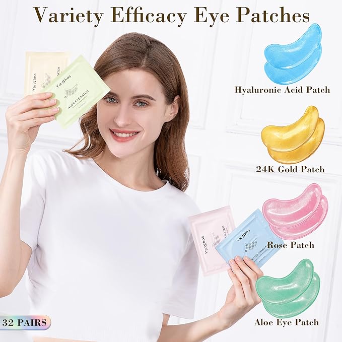 Yargkos Under Eye Patches – Hydrating Collagen Eye Masks, 32 Pairs Travel Set