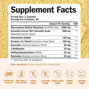 Glucosamine Chondroitin MSM with Turmeric & Boswellia – Joint Support for Cartilage, Flexibility & Mobility – Non-GMO, Gluten-Free – 90 Capsules