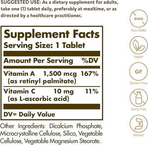 Solgar Dry Vitamin A 5000 IU (1500 mcg) – Eye, Immune & Skin Support – 100 Vegan Tablets – Non-GMO, Gluten Free