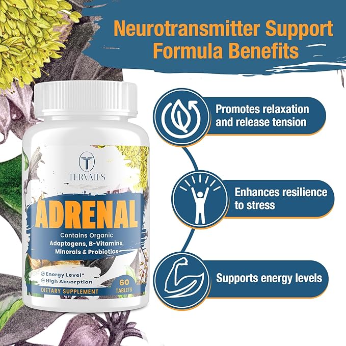 Adrenal Support Supplement – Adaptogenic Herbs with Ashwagandha, Rhodiola, Holy Basil & Probiotics – Cortisol & Mood Balance – Vegan, Non-GMO – 60 Tablets