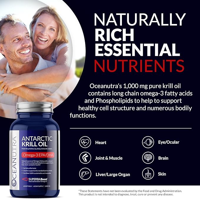 100% Pure Organic Krill Oil 1000mg – 56% Phospholipids, SuperbaBoost® Antarctic Omega-3 with Astaxanthin – No Fish Oil, No Aftertaste – 60 Softgels