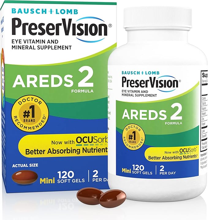 PreserVision AREDS 2 Eye Vitamins with Lutein Zeaxanthin Vitamin C E Zinc Copper – Eye Health Supplement for AMD Support – 120 Minigels