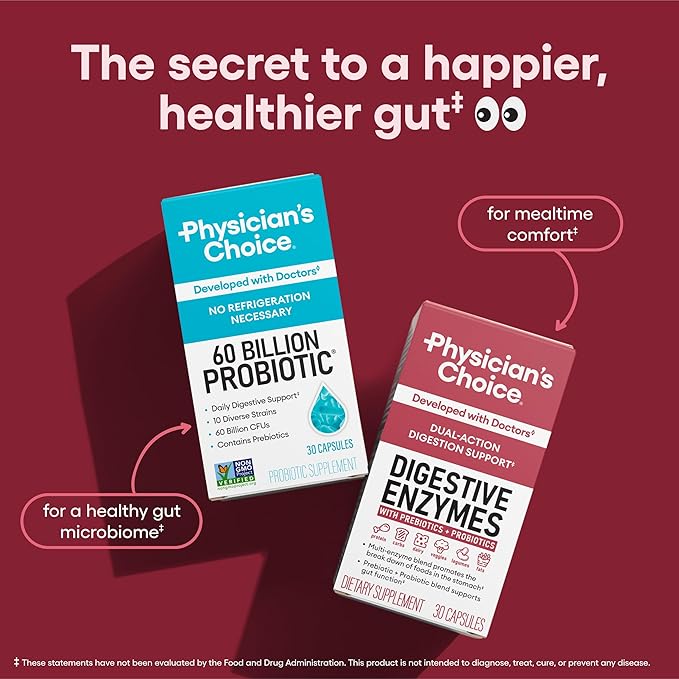 Physician's CHOICE Digestive Enzymes with Probiotics & Prebiotics – 16 Multi Enzymes for Bloating & Meal Discomfort – Gut Health Support – Non-GMO, Gluten-Free – 60 Capsules