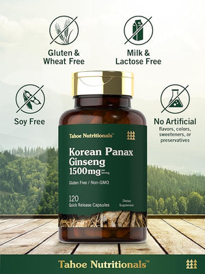 Carlyle Korean Panax Ginseng 1500mg – Energy, Focus & Immune Support – Non-GMO, Gluten-Free – 120 Capsules – by Tahoe Nutritionals