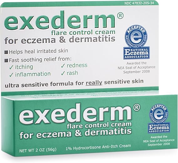 Exederm Flare Control Cream for Eczema & Dermatitis, 1% Hydrocortisone, Sensitive Skin Formula – 2 oz Tube