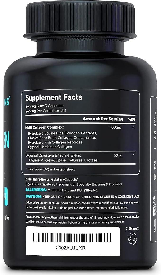 Vital Vitamins Multi Collagen Capsules – Types I, II, III, V, X – Grass-Fed Hydrolyzed Collagen for Hair, Skin, Nails & Joint Support – Non-GMO, Gluten-Free – 150 Count