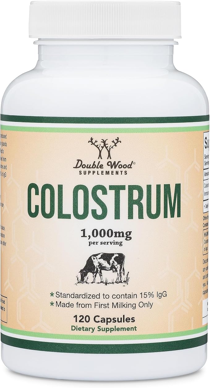 Double Wood Colostrum Supplement – 1000mg Bovine Colostrum from First Milking – 15% IgG Immune & Gut Support – Non-GMO, Gluten-Free – 120 Capsules (2-Month Supply)