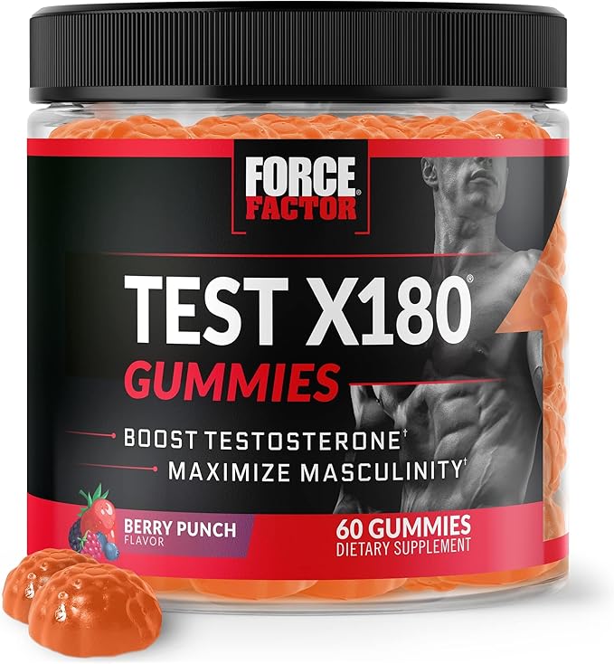 Force Factor Test X180 Testosterone Gummies for Men – Tongkat Ali, Horny Goat Weed, Fenugreek, Tribulus & Maca – Berry Punch – Natural Testosterone Booster – 60 Gummies