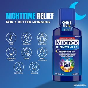 Mucinex Maximum Strength Fast-Max Cold & Flu + Nightshift – 2 Pack (6 fl oz Bottles)