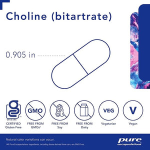 Pure Encapsulations Choline Bitartrate 275mg – Brain, Methylation & Cell Support – Vegan – 100 Capsules