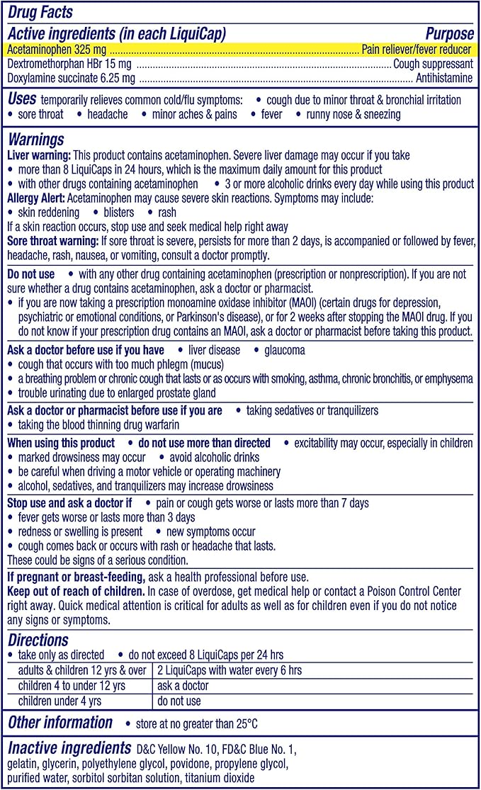 VICKS NyQuil Cold & Flu Relief LiquiCaps – Nighttime Multi-Symptom Medicine for Cough, Fever, Headache, Sneezing & Runny Nose, 48 Count