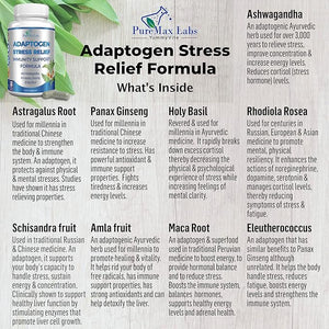 Adaptogen Stress Relief & Immune Support – 9-Herb Adrenal Formula with Ashwagandha, Astragalus, Rhodiola & Maca – Non-GMO – 60 Capsules