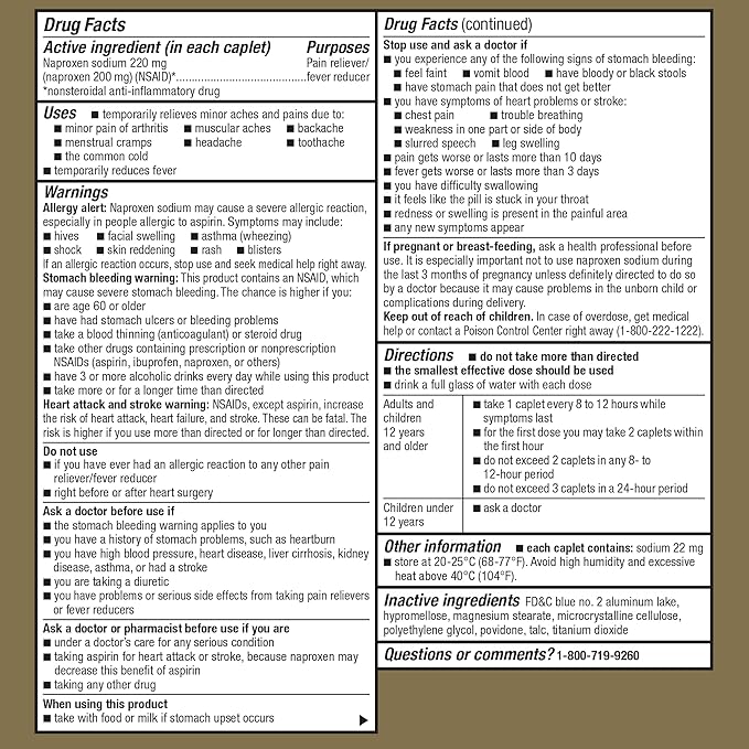 GoodSense Naproxen Sodium Tablets – 220 mg, 400 Count | 12-Hour Pain Reliever & Fever Reducer | NSAID | Compare to Aleve