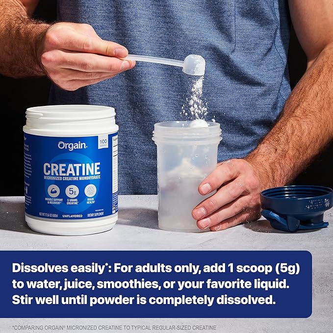 Orgain Creatine Monohydrate Micronized Powder – Unflavored, Vegan, 100 Servings