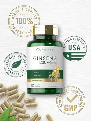 Carlyle Ginseng Extract Supplement 1200mg – Energy, Focus & Immune Support – Non-GMO, Gluten-Free – 120 Capsules