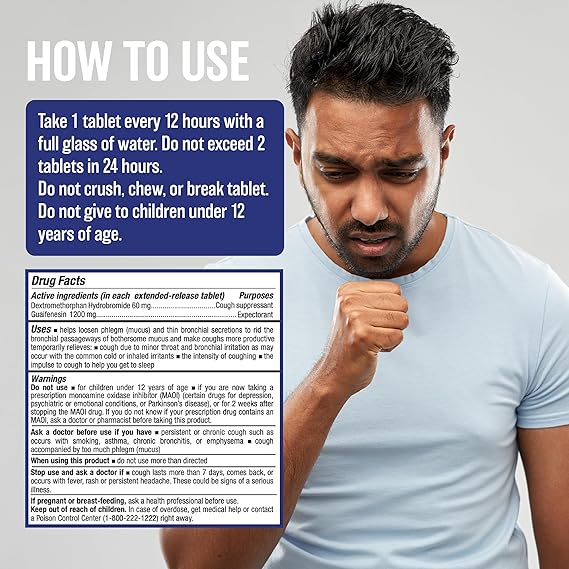 WELMATE Mucus Relief DM, 98 Tablets – 12-Hour Cough Suppressant & Expectorant with Guaifenesin & Dextromethorphan