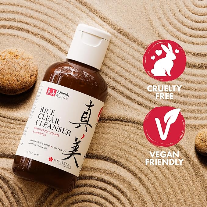 Shinbi Beauty Japanese Face Wash – Rice Water & Green Tea Cleanser – 99% Naturally Derived, Gentle, Vegan, Clean Beauty – 4oz