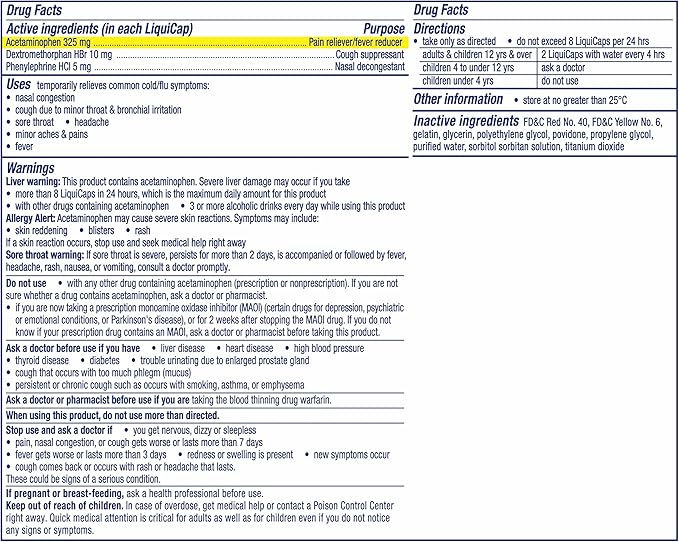 Vicks DayQuil Cold & Flu Relief Liquicaps – Non-Drowsy Daytime Multi-Symptom Medicine for Fever, Cough, Headache, Congestion, 48 Count
