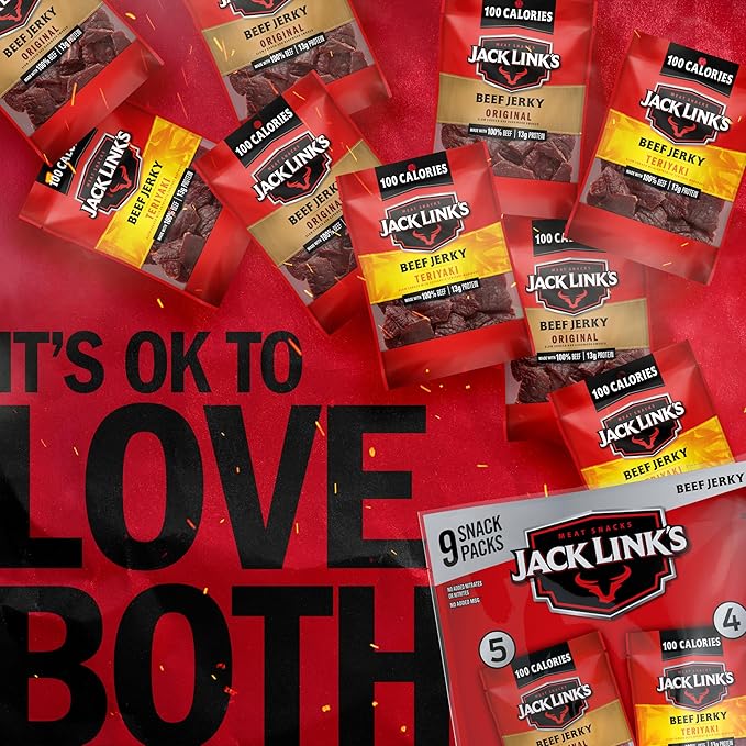 Jack Link's Beef Jerky Variety Pack – Original & Teriyaki, 9-Pack, 1.25 oz Each, High Protein Meat Snacks