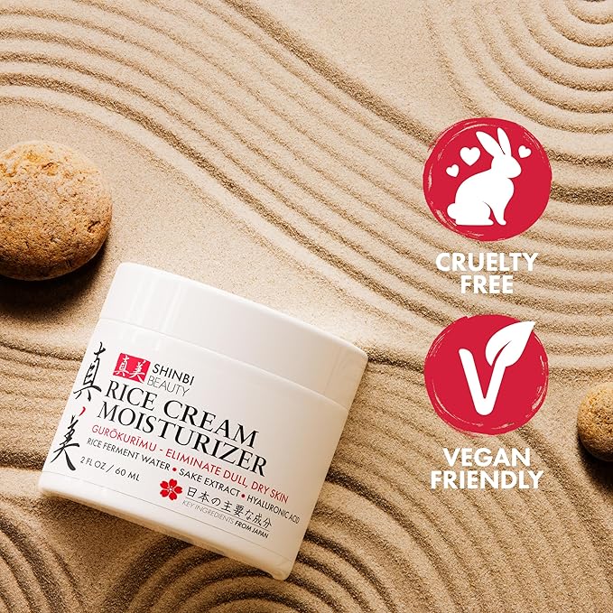Shinbi Beauty Japanese Rice Cream Moisturizer – Rice Ferment & Sake Extract – Lightweight, Brightening, Hydrating Face Cream – J-Beauty, Natural, Non-Greasy – 2oz