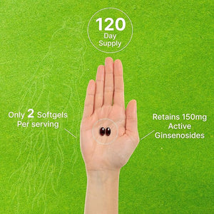 Korean Red Panax Ginseng Root Extract 7500mg – High Strength with 150mg Active Ginsenosides – Energy & Immune Support – Non-GMO, Gluten-Free – 240 Softgels