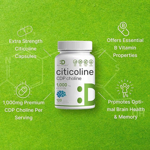 DEAL SUPPLEMENT Citicoline CDP Choline 1000mg – Extra Strength Brain, Memory & Focus Support – 120 Capsules