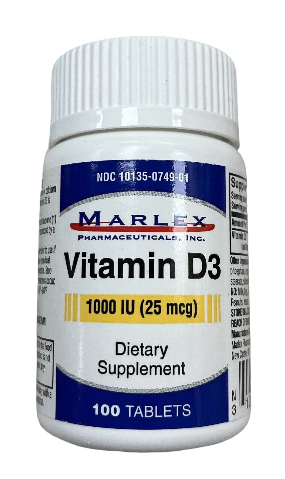 Marlex Vitamin D3 1000 IU (25 mcg) – High-Potency Immune & Bone Support Supplement – 100 Easy-to-Swallow Tablets – Daily D3 for Calcium Absorption & Mood Balance
